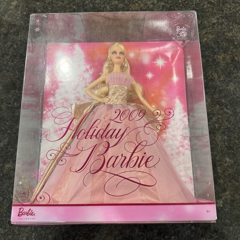 Barbie 2009 Holiday Barbie Doll N6556 Pink Gown Blonde 50th Anniversary NRFB